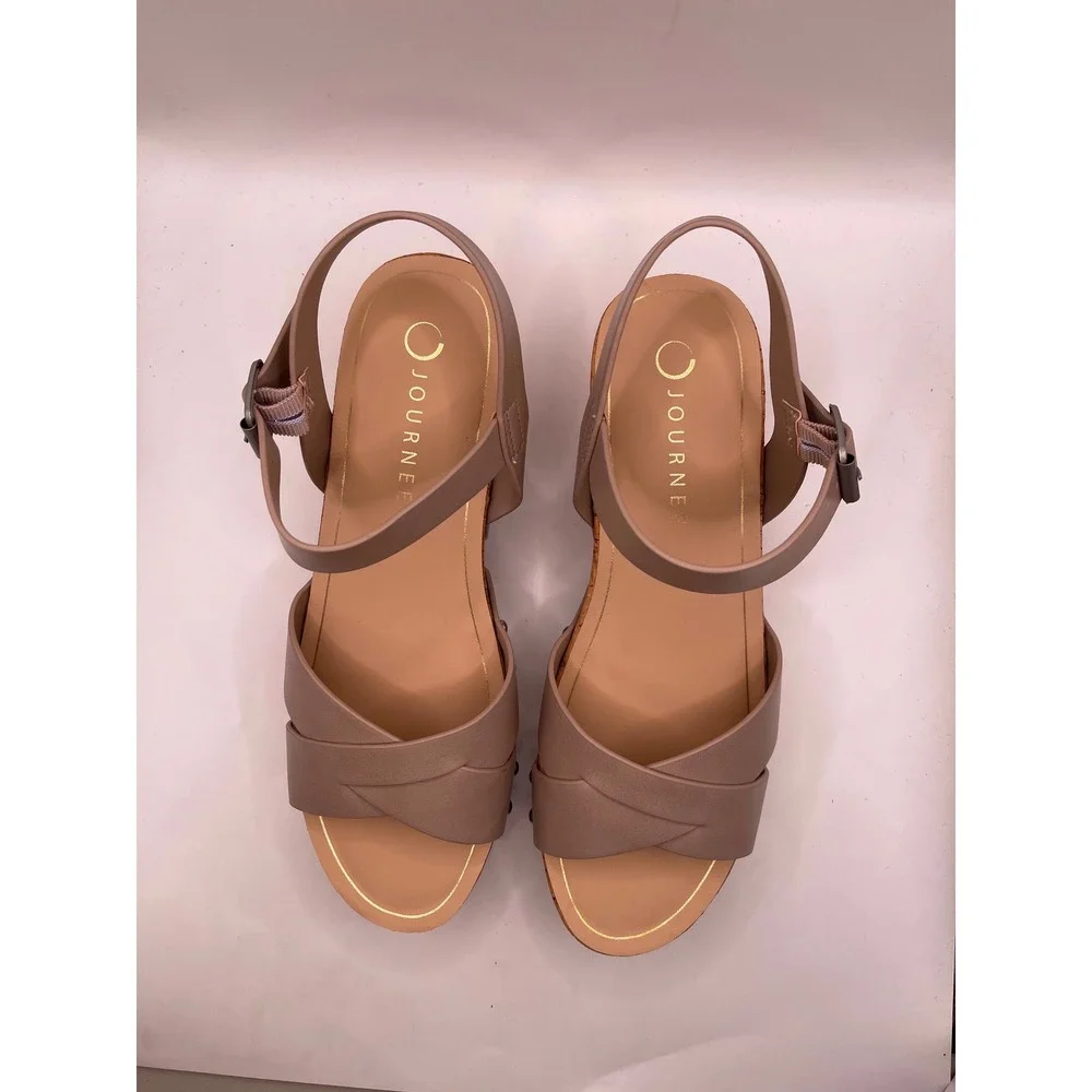Journee Collection Valentina Taupe Cork Wedge Platform Sandals Studded Womens 9